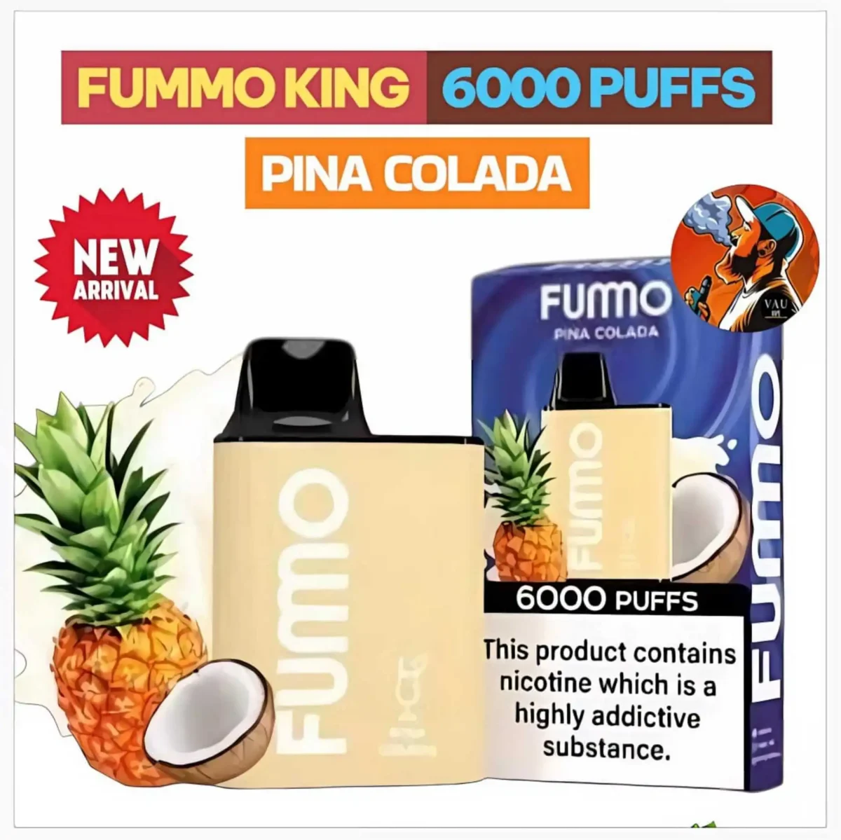 Fumo King 6000 Puffs Pina Colada Rechargeable Disposable Vape