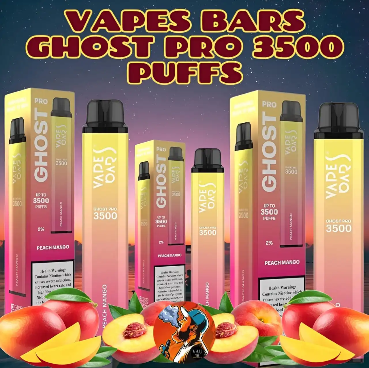 Ghost Pro Peach Mango 3500 Puffs Disposable Vape Pod 20mg kit Dubai UAE