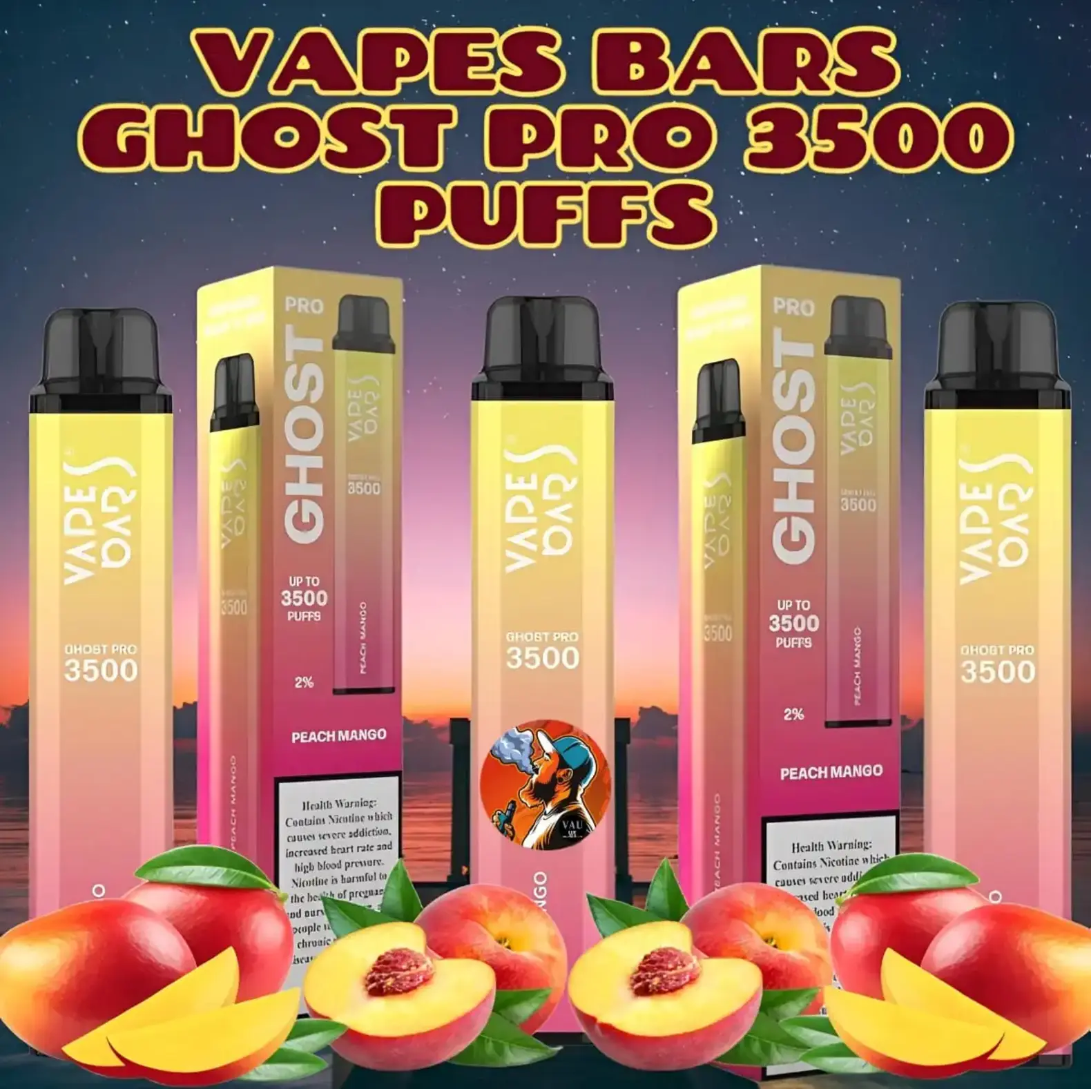 Ghost Pro Peach Mango 3500 Puffs Disposable Vape Pod 20mg kit Dubai UAE