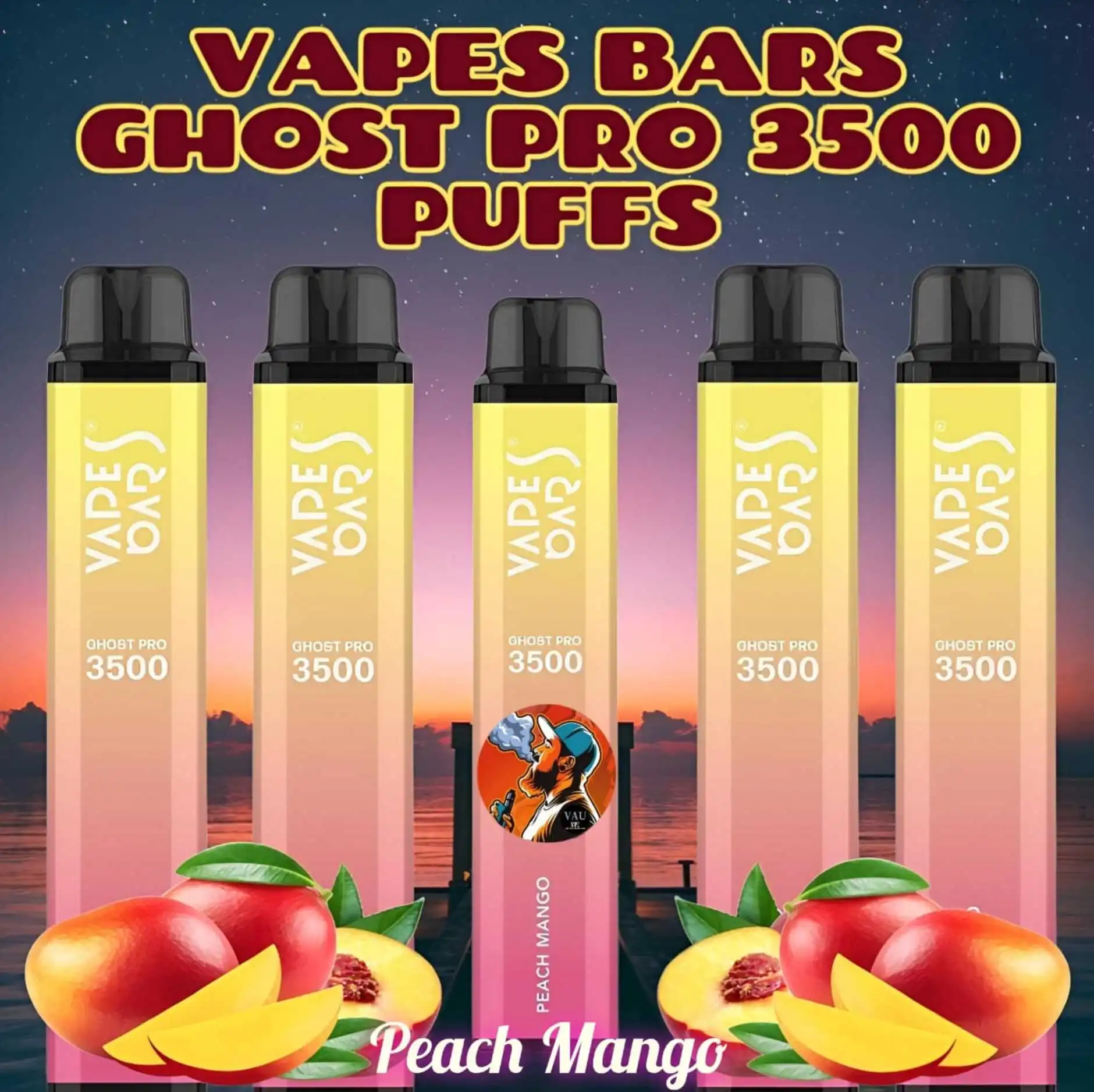 Ghost Pro Peach Mango 3500 Puffs Disposable Vape Pod 20mg kit Dubai UAE