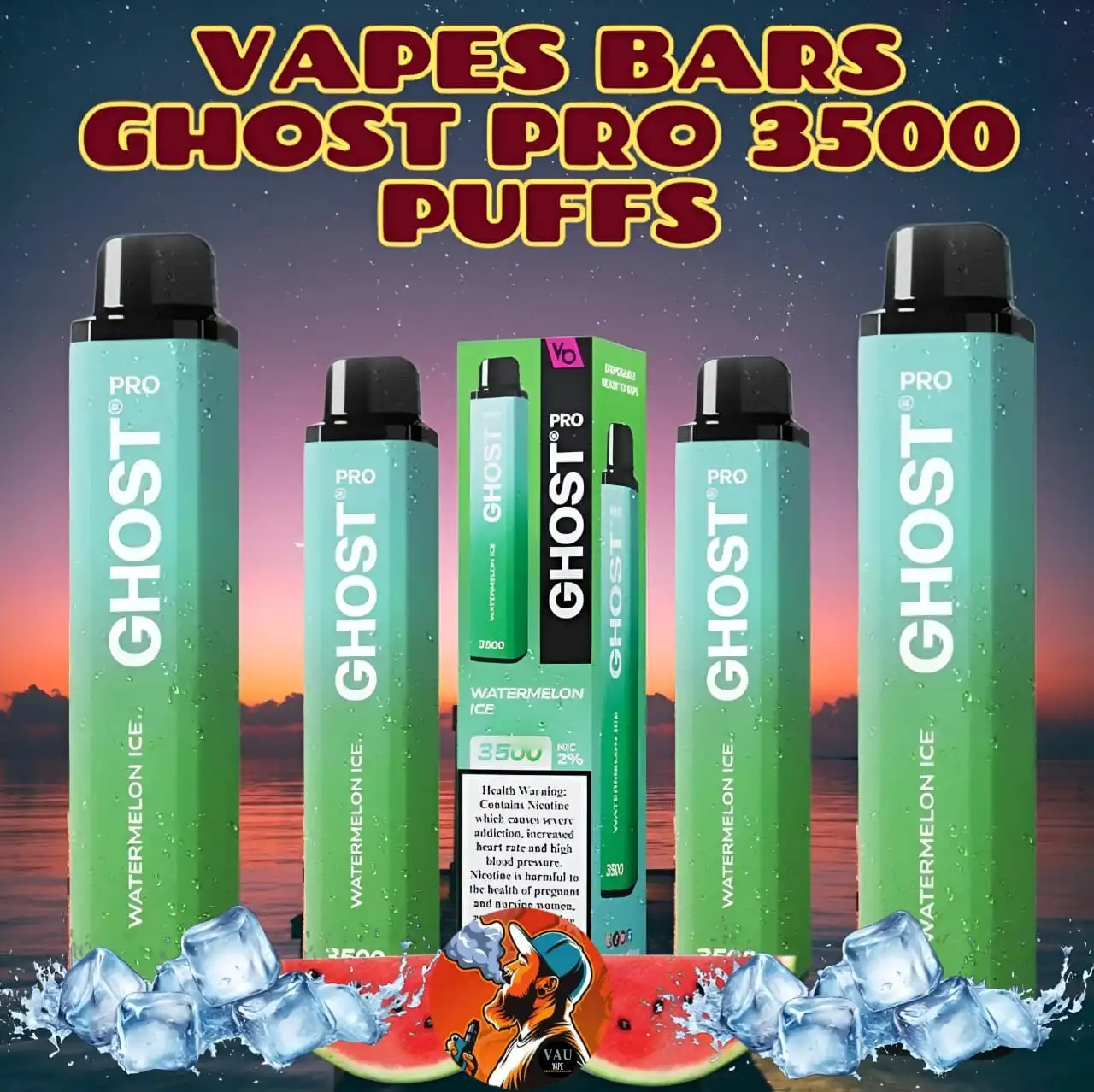Ghost Pro Watermelon Ice 3500 Puffs Disposable Vape in Dubai UAE