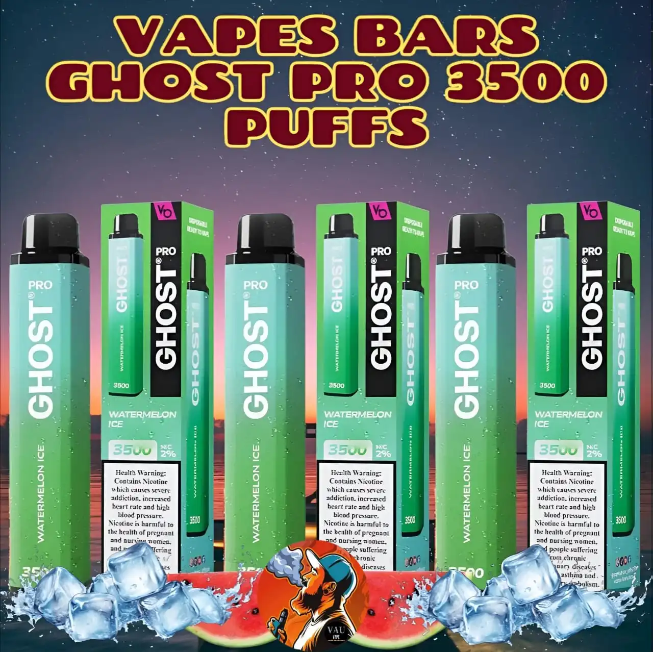Ghost Pro Watermelon Ice 3500 Puffs Disposable Vape in Dubai UAE