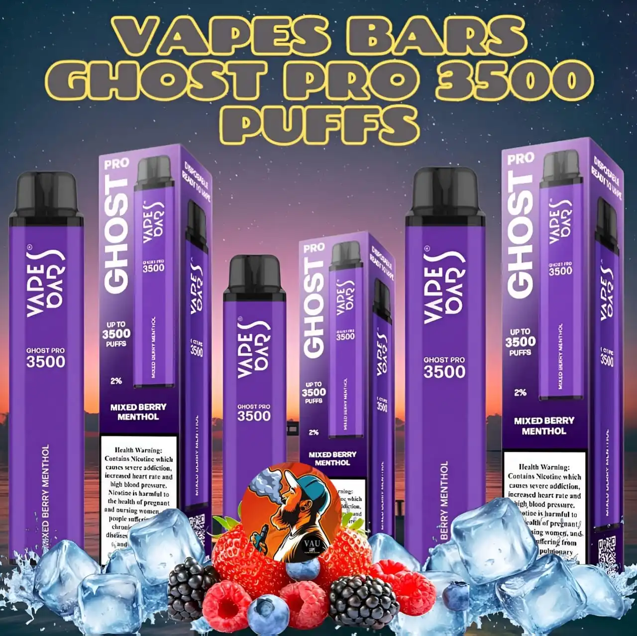 Vapes Bars Mixed Berry Menthol Ghost Pro 3500 Puffs Vape Kit
