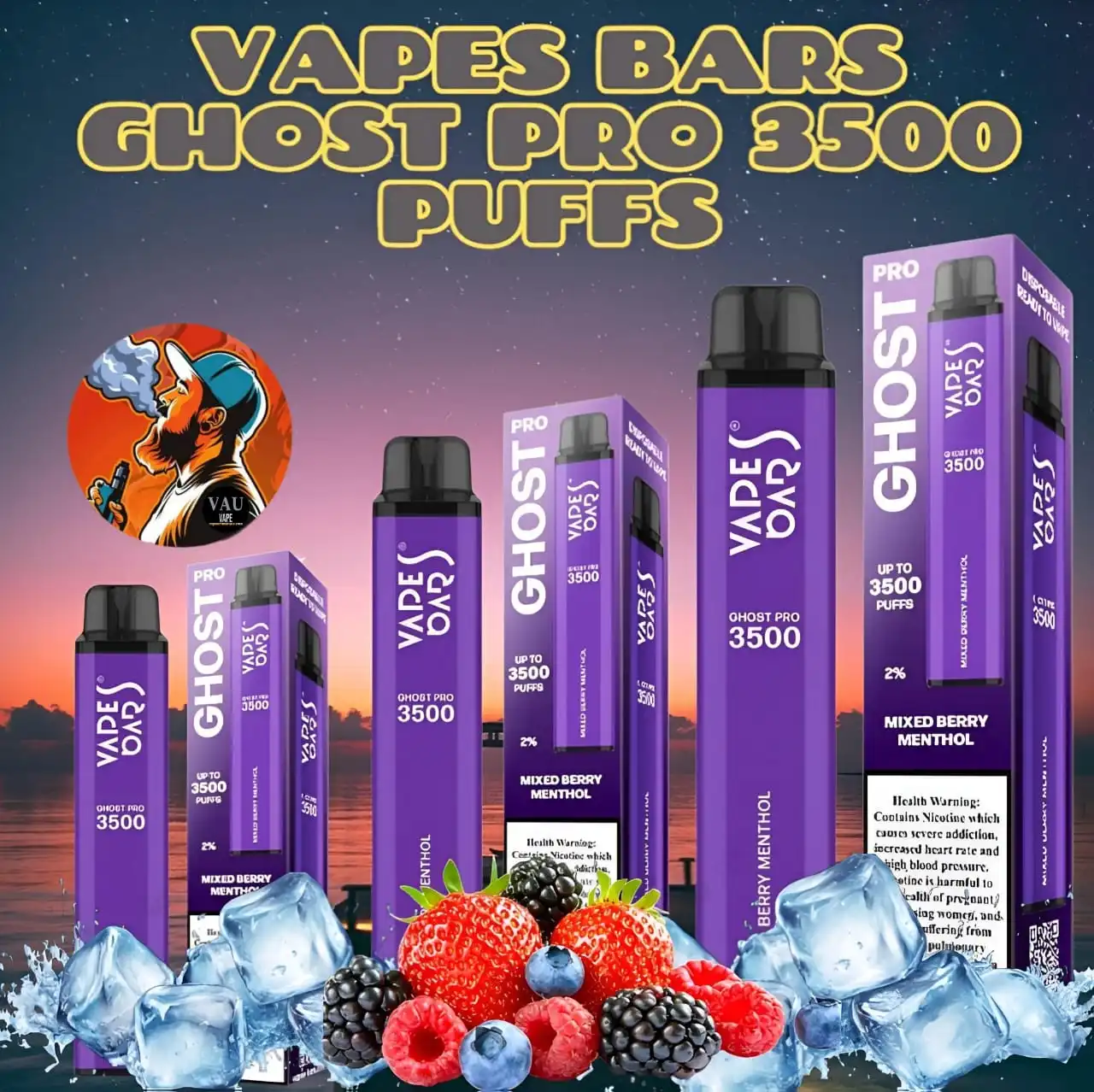 Vapes Bars Mixed Berry Menthol Ghost Pro 3500 Puffs Vape Kit
