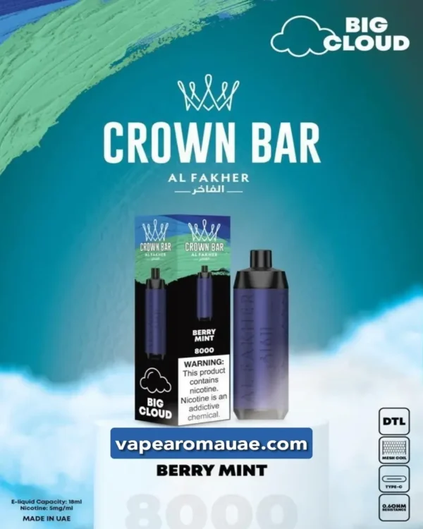 Al Fakher 8000 Puffs Crown Bar DTL Big Cloud Disposable Vape in Dubai