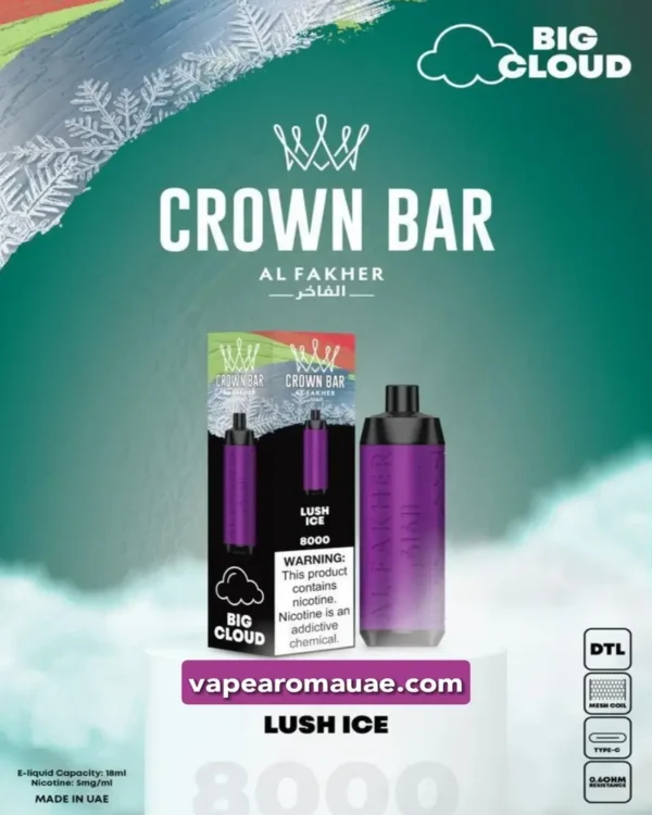 Al Fakher 8000 Puffs Crown Bar DTL Big Cloud Disposable Vape in Dubai