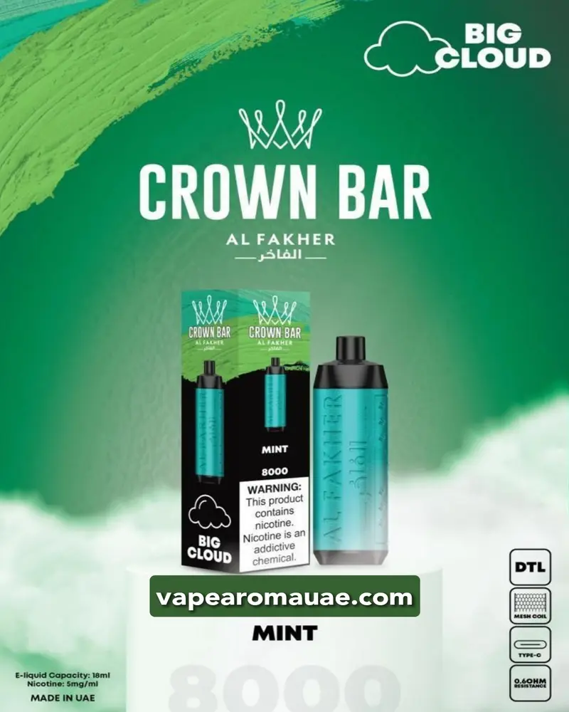 Al Fakher 8000 Puffs Crown Bar DTL Big Cloud Disposable Vape in Dubai