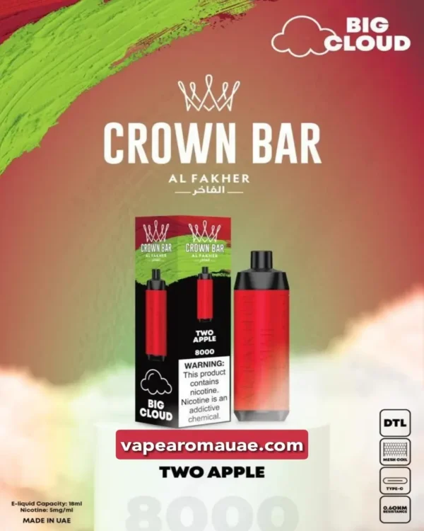 Al Fakher 8000 Puffs Crown Bar DTL Big Cloud Disposable Vape in Dubai