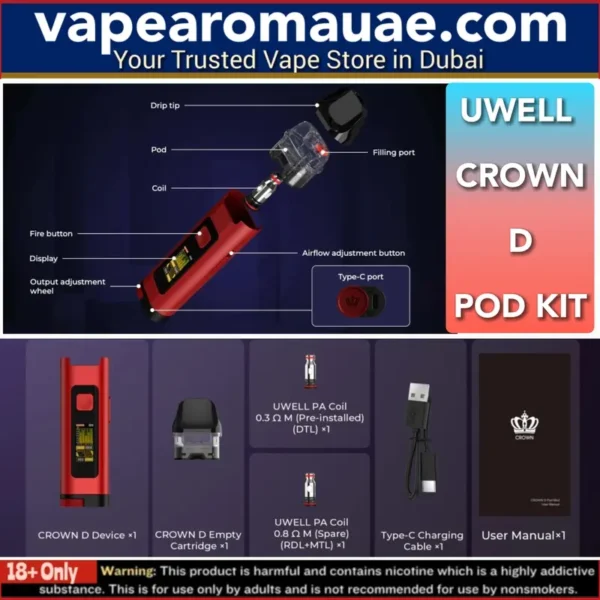 Best Uwell Crown D Pod System Kit 1100mAh 3ml in Dubai UAE