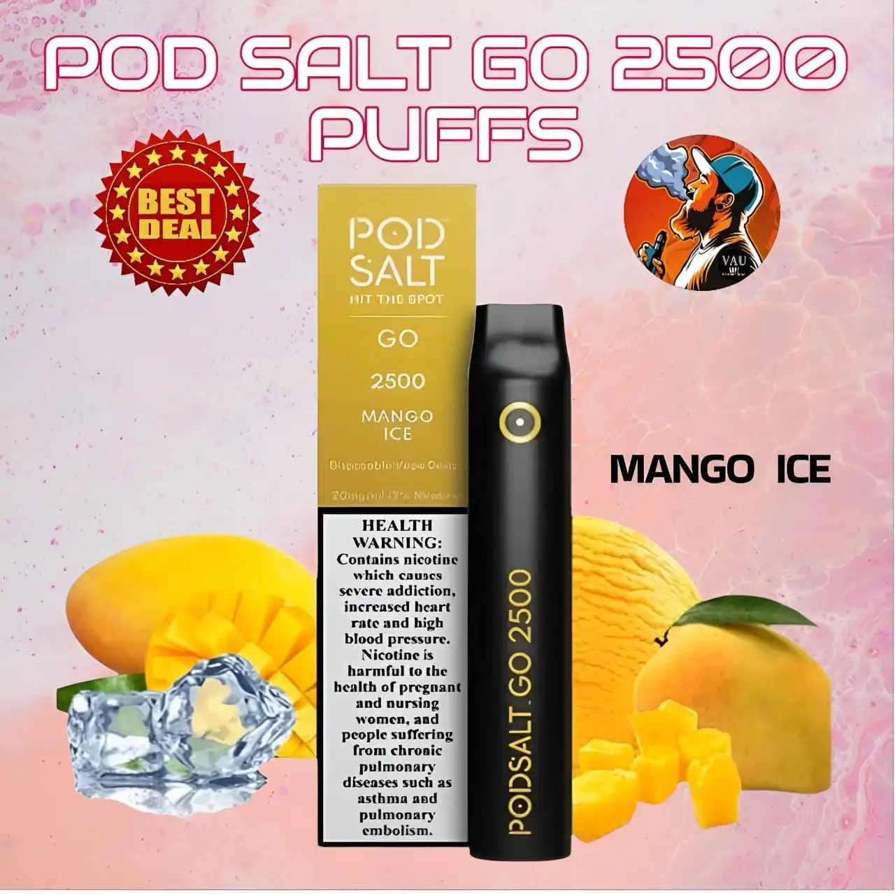 Pod Salt Go Mango Ice 2500 Puffs Disposable Vape