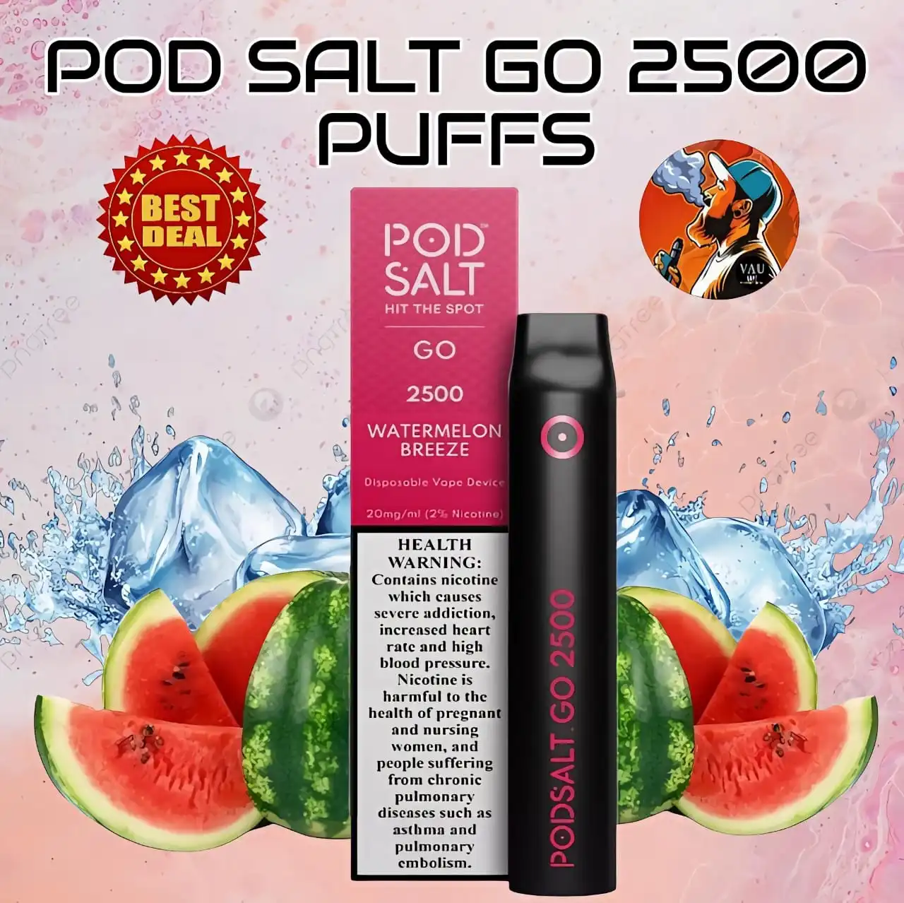 Pod Salt Go Watermelon Breeze 2500 Puffs Disposable Vape