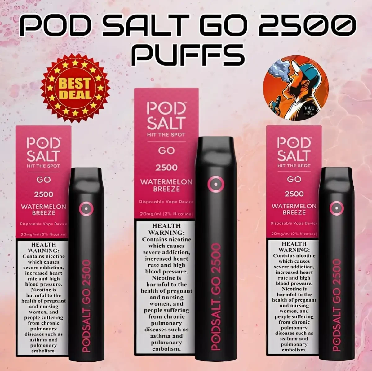 Pod Salt Go Watermelon Breeze 2500 Puffs Disposable Vape