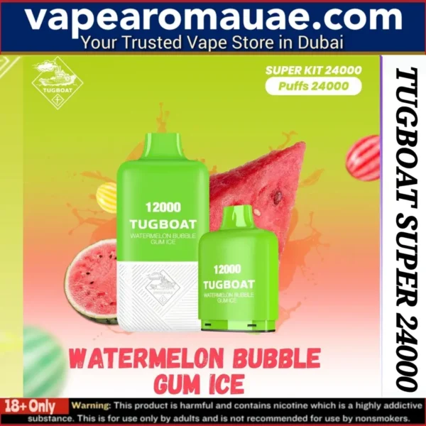 Tugboat Super Watermelon Bubble Gum Ice 24000 Puffs Disposable