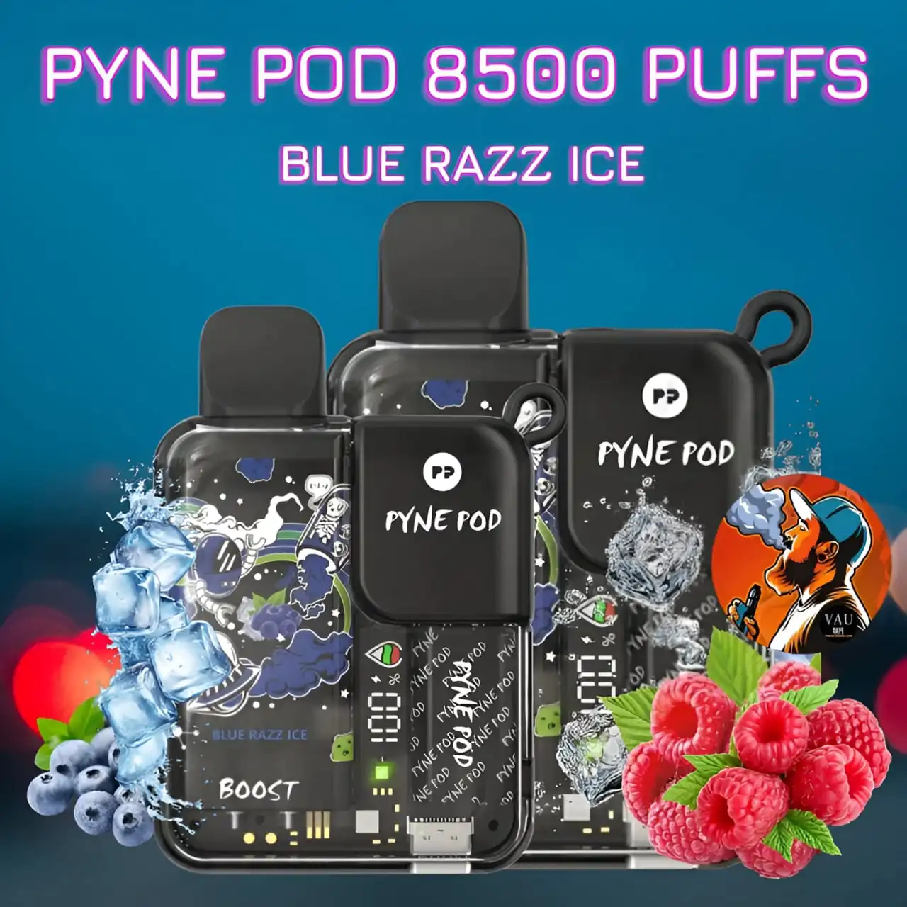 Pyne Pod Blue Razz Ice 8500 Puffs 50mg Vape Kit - Dubai UAE