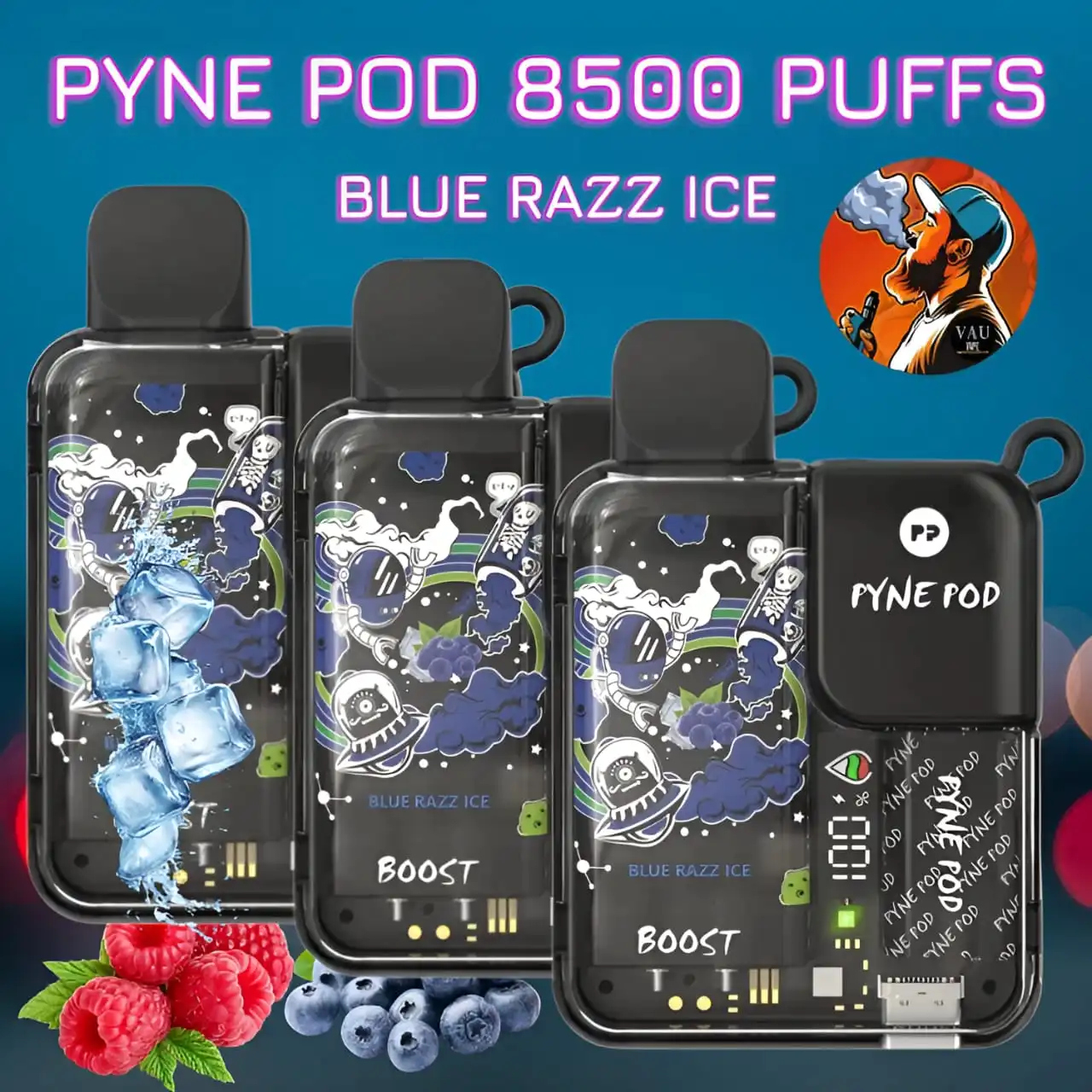 Pyne Pod Blue Razz Ice 8500 Puffs 50mg Vape Kit - Dubai UAE