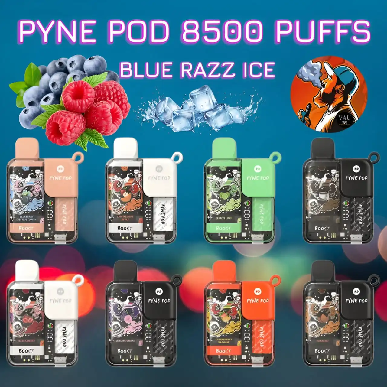 Pyne Pod Blue Razz Ice 8500 Puffs 50mg Vape Kit - Dubai UAE