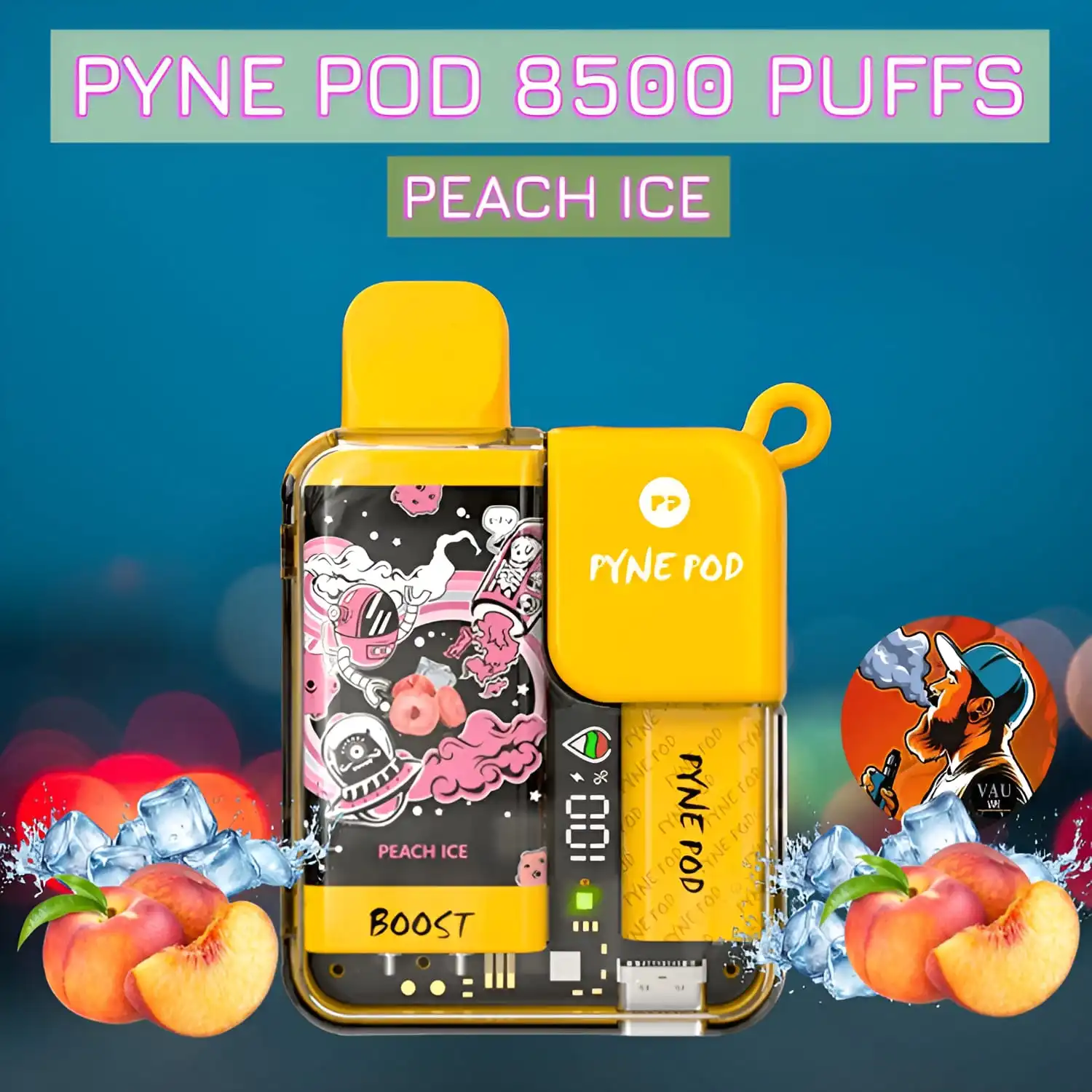 Pyne Pod Peach Ice 8500 Puffs Disposable Vape in Dubai UAE