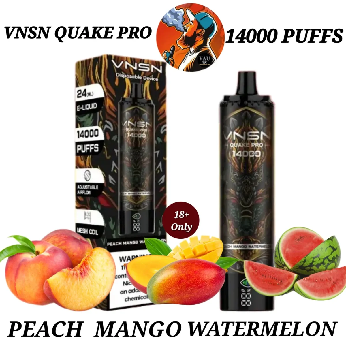 VNSN Peach Mango Watermelon Quake Pro 14000 Puffs in Dubai