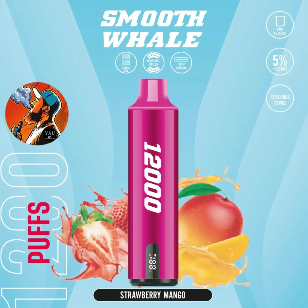 Smooth Whale 12000 Puffs 20MG Disposable Vape - Dubai