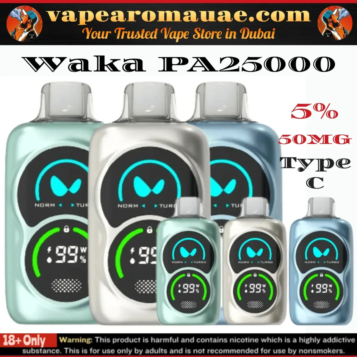 Waka PA25000 Disposable Vape 50MG Dubai 5% | 25000 Puffs