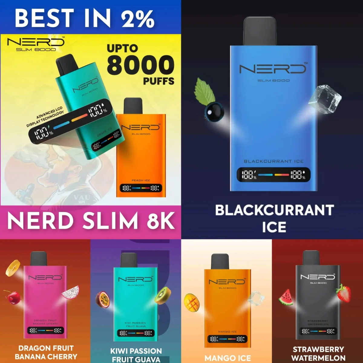 Nerd Slim 8000 Puffs Disposable Vape 8k 2% | Vape Aroma UAE