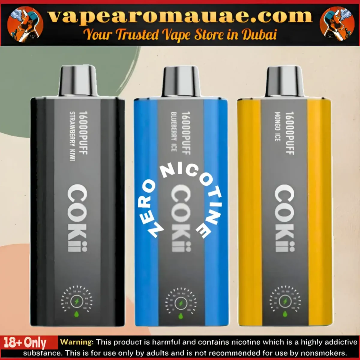 Cokii 16000 Puffs Zero Nicotine 0mg Disposable Vape – Dubai