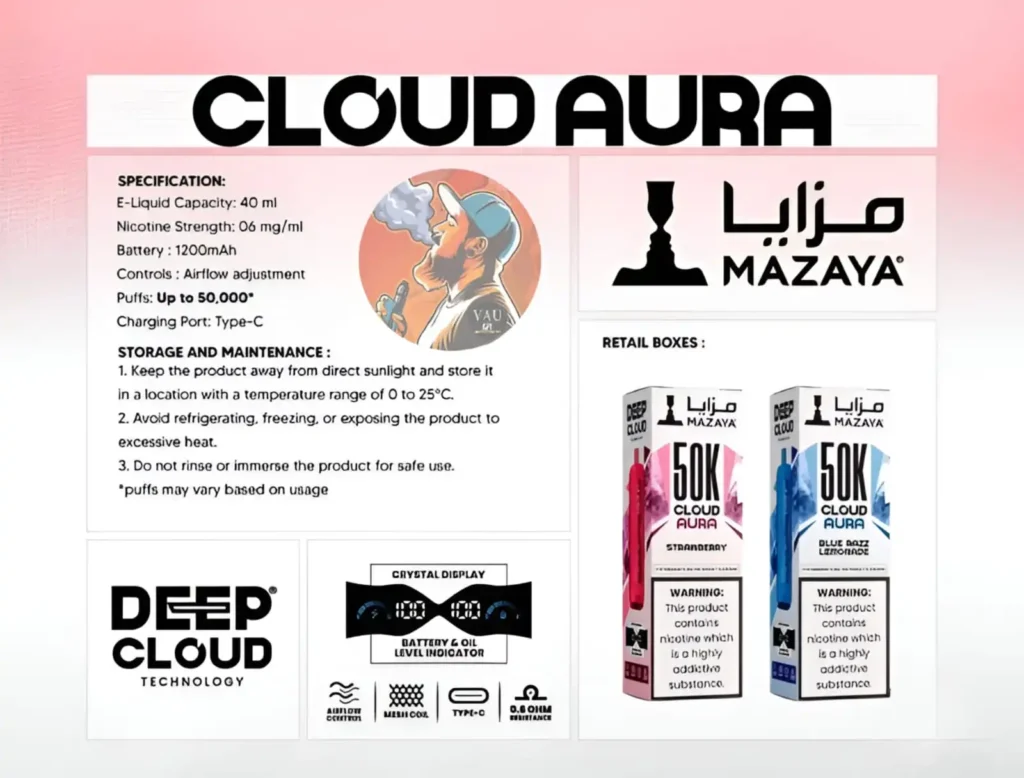 Mazaya Cloud Aura 50k Disposable Vape 50000 Puffs – Dubai