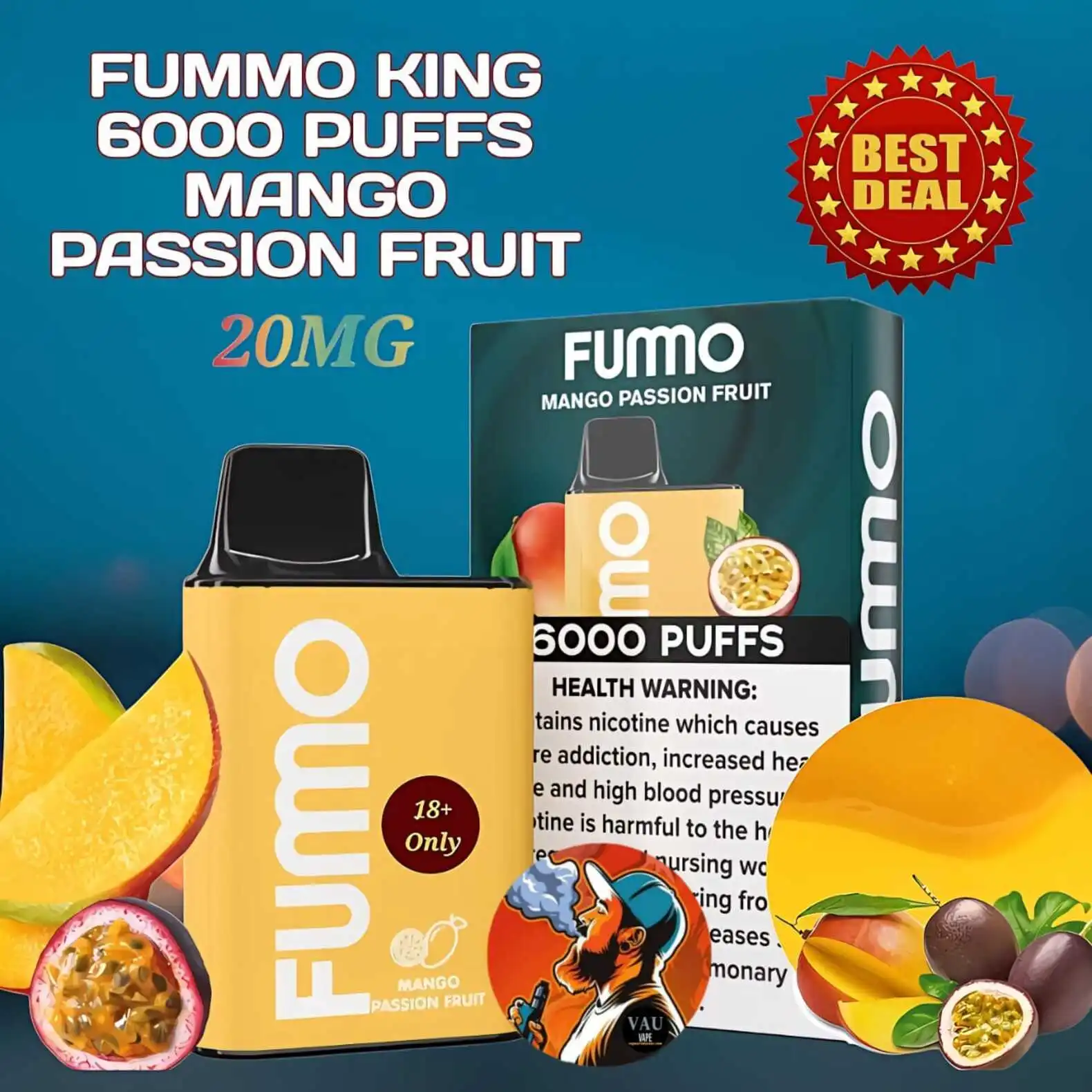 Fumo King Mango Passion Fruit 6000 Puffs Fummo Disposable Vape - DUbai UAE