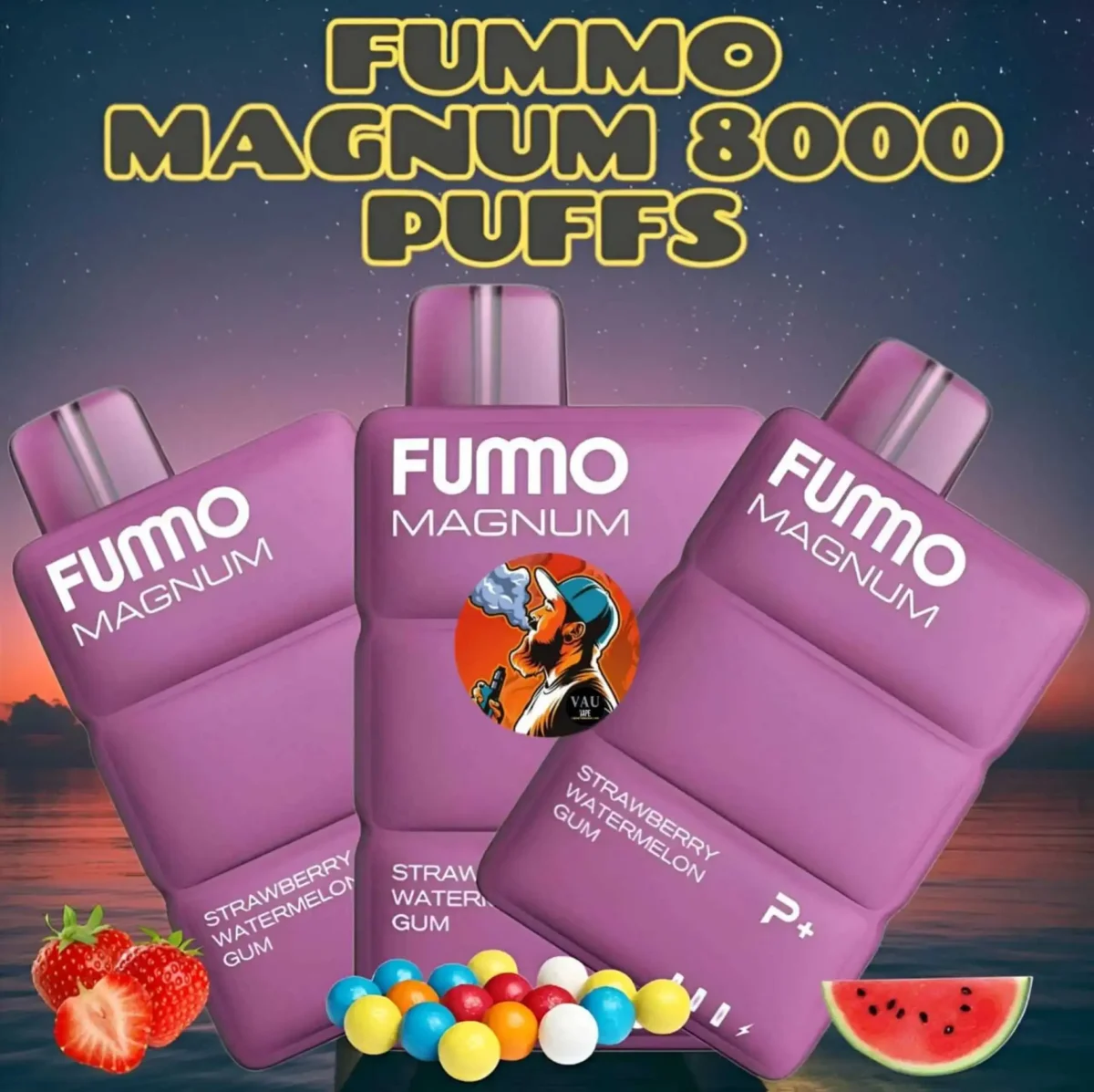 Fummo Magnum Strawberry Watermelon Gum 8000 Puffs Disposable Vape 20mg in Dubai UAE