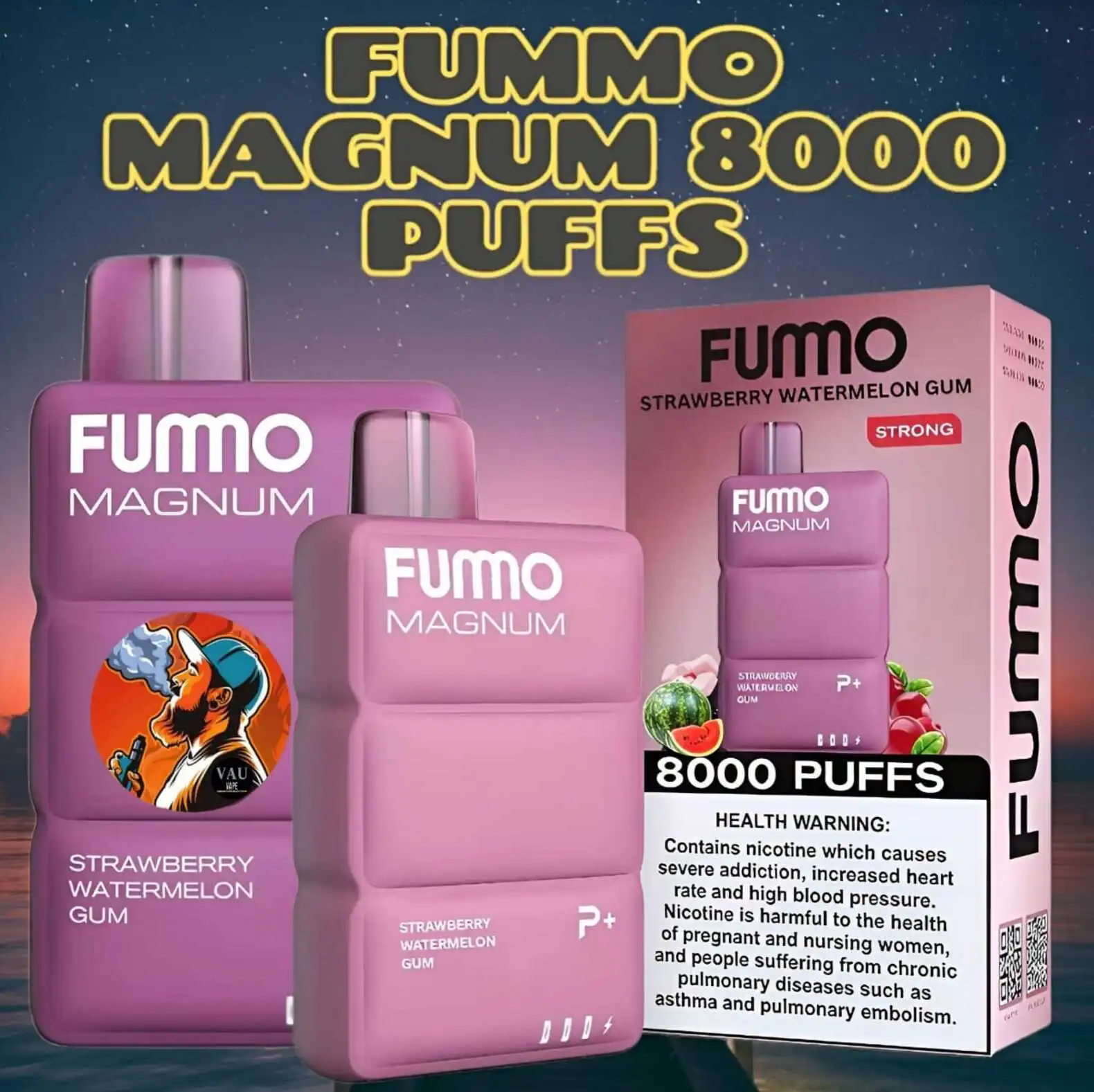 Fummo Magnum Strawberry Watermelon Gum 8000 Puffs Disposable Vape 20mg in Dubai UAE