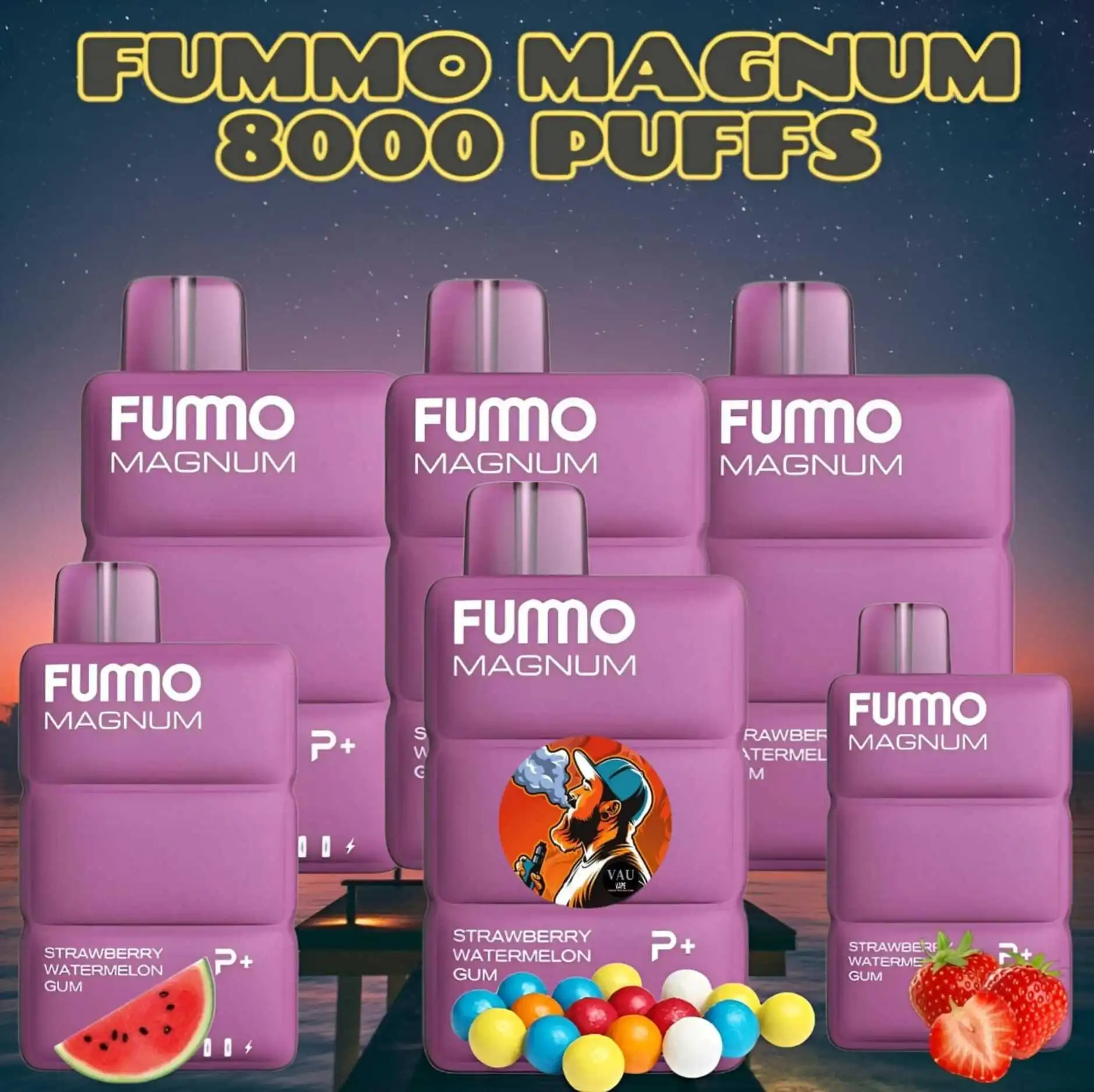 Fummo Magnum Strawberry Watermelon Gum 8000 Puffs Disposable Vape 20mg in Dubai UAE